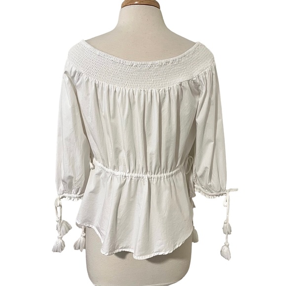White Tularosa Sansa smocked elastic off the shoulder neckline and eyelet trim - Picture 5 of 13